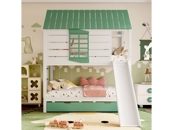 Cama Alta 90x200 - Con Tobogán Y Cama Extra - Blanco+verde