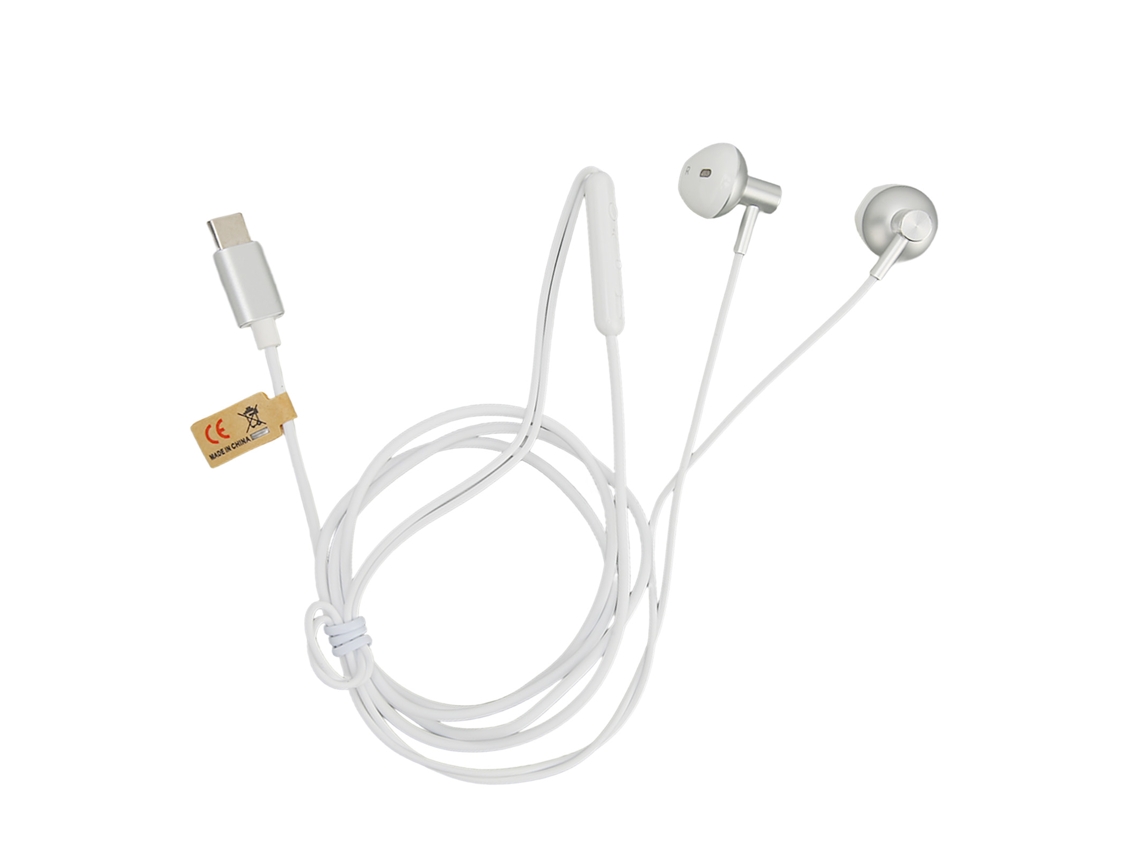Fones De Ouvido Type C Metal Hifi Estéreo Bass Profundo Cancelamento De Ruído Com Microfone Controle De Volume Branco