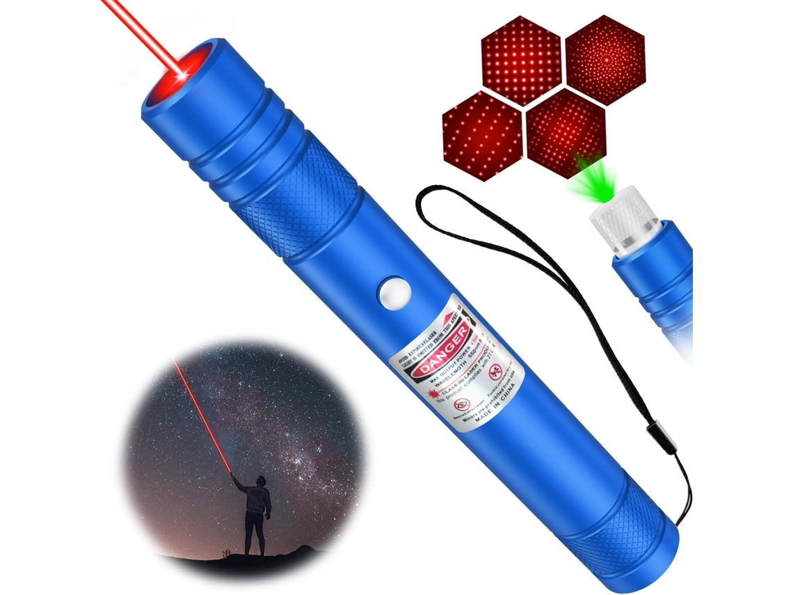 Puntero láser de alta potencia, recargable, de larga distancia, de luz roja, para astronomía (azul)