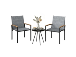 Conjunto De Bistró De 3 Piezas Con Mesa Y Sillas En Tela De Malla Gris Jaspeada.
