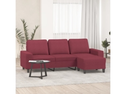 Sofá De 3 Plazas | Sofá De Salón | Sofá De Descanso Con Taburete De Tela Rojo Tinto 180 Cm
