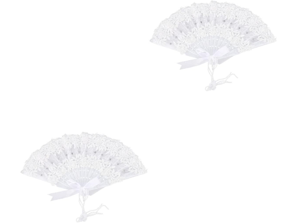 Conjunto De Abanicos De Encaje De 2 Piezas Para Espectáculos, Accesorios De Boda Y Decoraciones Elegantes.