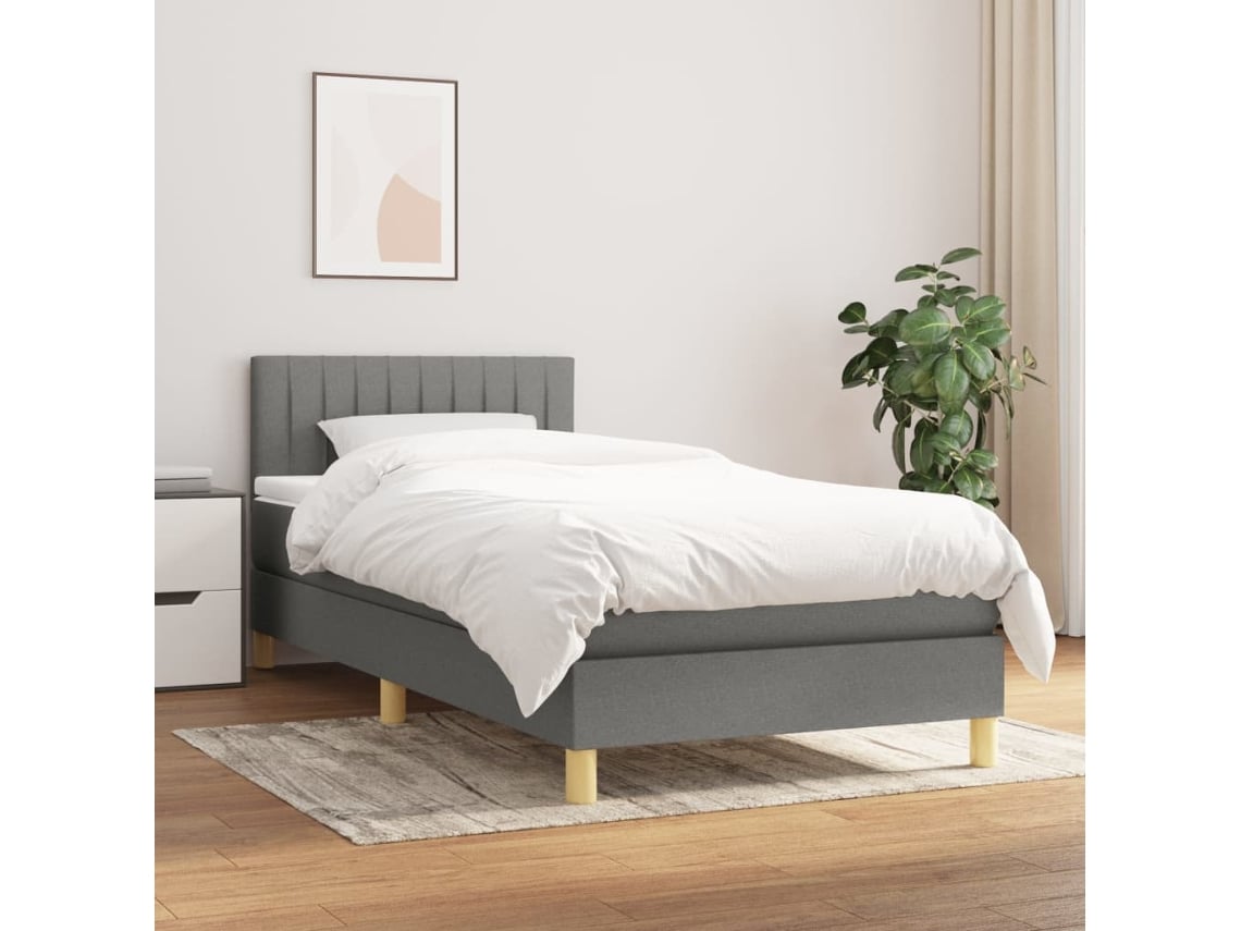 Cama Box Spring Con Colchón Tela Gris Oscuro 80x200 Cm