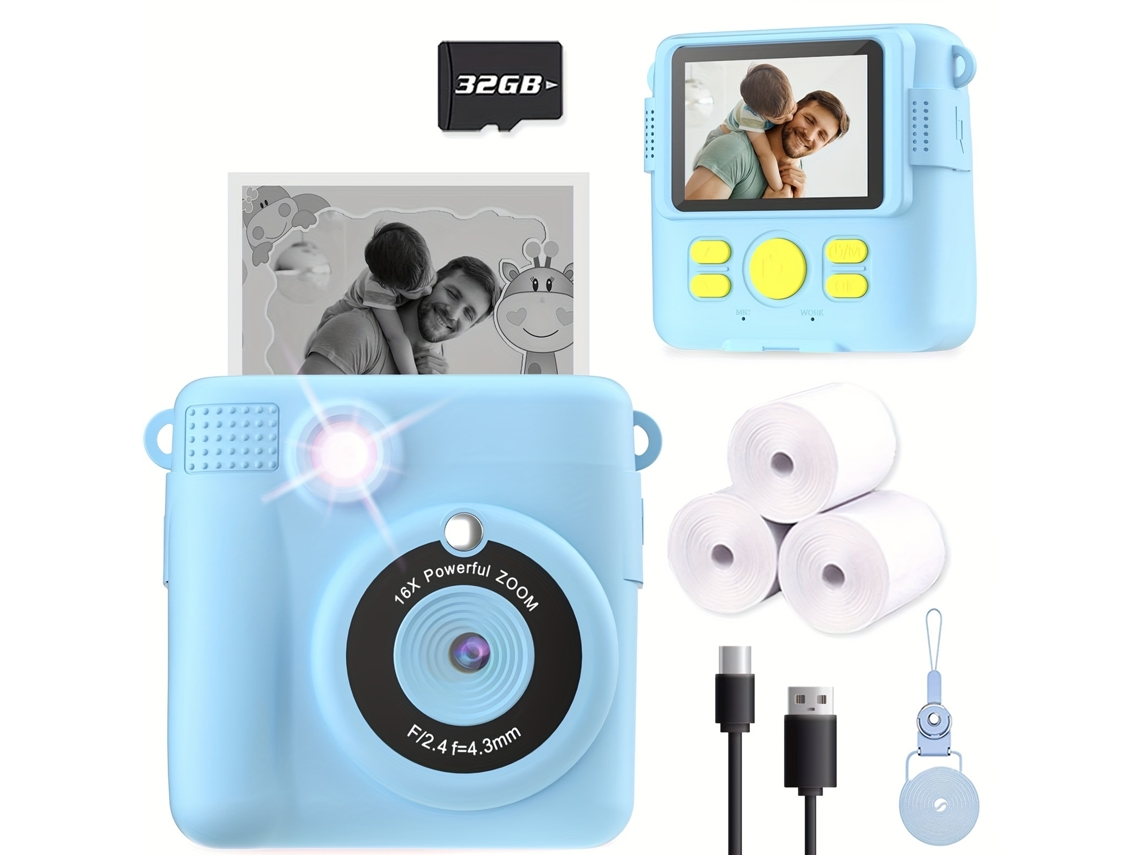 Cámara digital Gertiz de impresión instantánea para niños, 32 GB, color azul