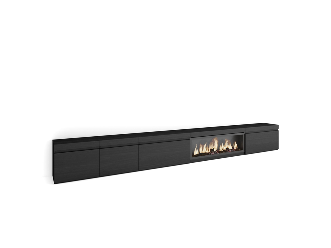 Mueble TV, Televisión, 368x35x45, Chimenea eléctrica XXL, Negro SKRAUT HOME