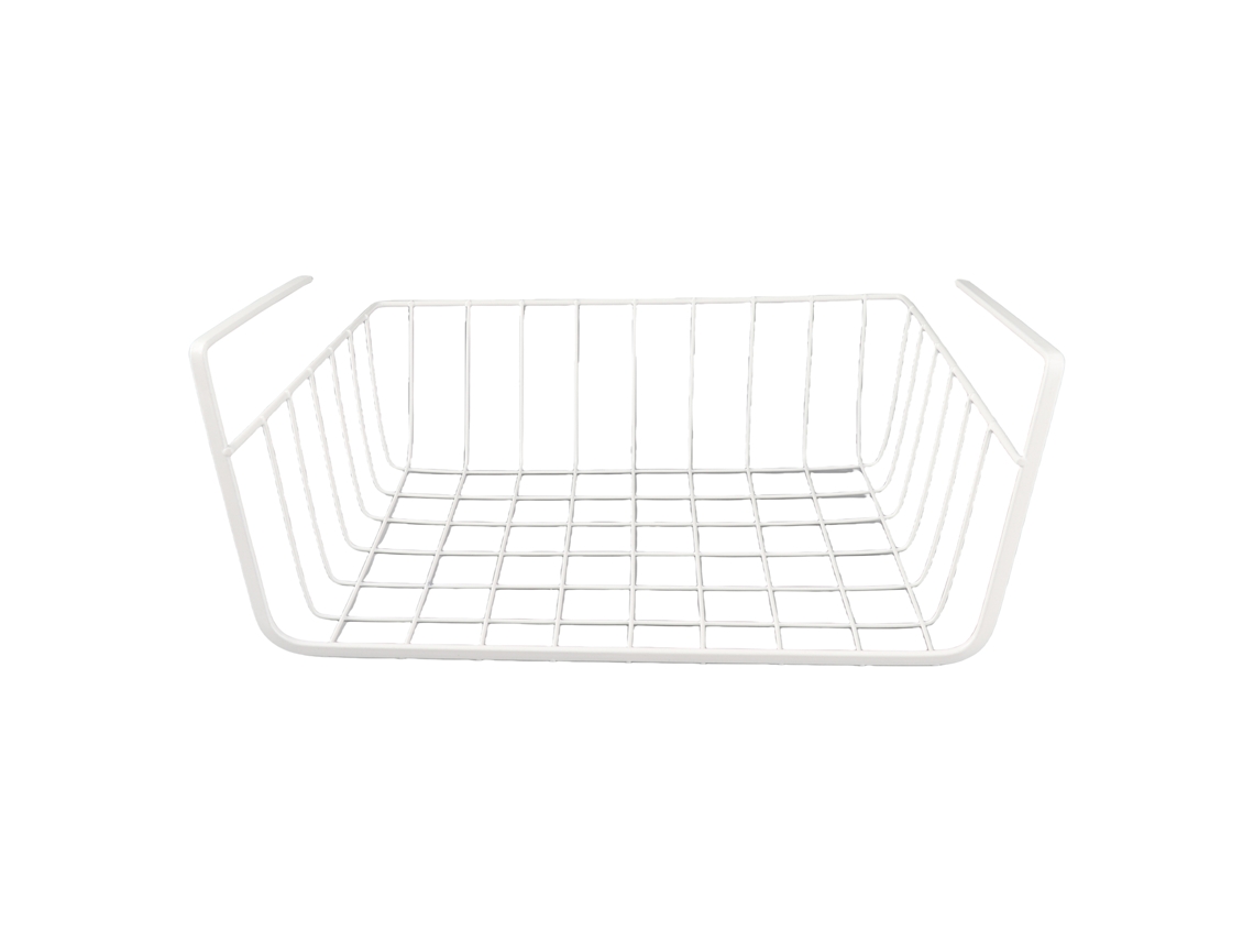Cesta De Almacenamiento Metálica Multiusos Para Debajo De Estantes De Cocina/oficina, Color Blanco.
