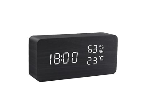 LED de reloj de alarma de reloj de reloj de reloj de reloj control de voz Digital de madera Despertador (madera negra)