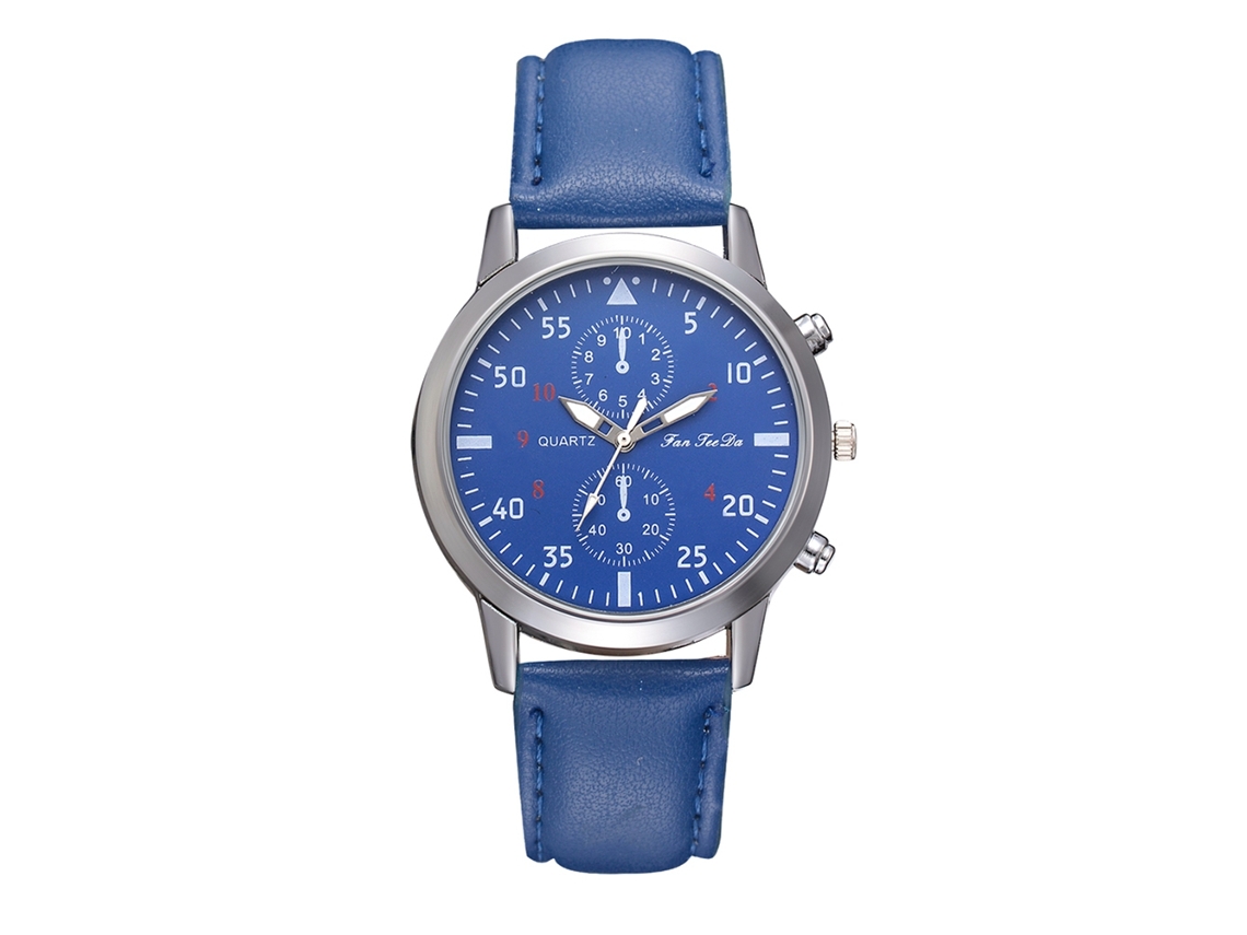 Reloj De Pulsera Unisex Sencillo Para Negocios De Fanteeda Con Correa De Pu Azul.