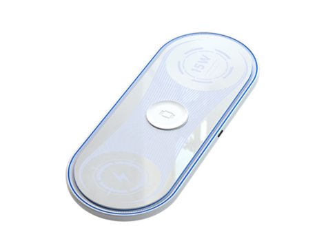 Cargador inalámbrico 3 en 1, carga rápida con luz ambiental doble de 15 W, blanco BISBISOUS
