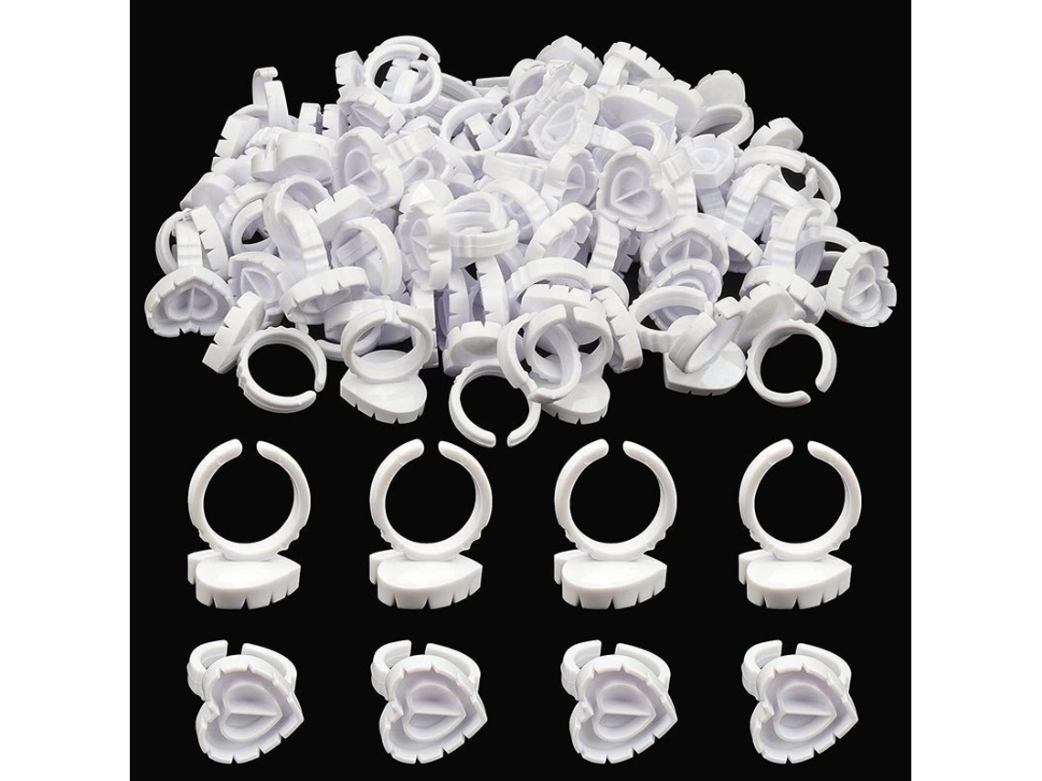 200 Anillos Desechables De Plástico Con Forma De Corazón Para Extensiones De Pestañas, Tatuajes Y Manicuras - Blanco