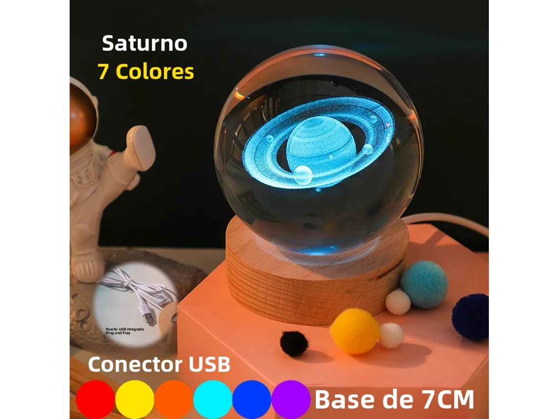 Lámpara de noche LED USB Galaxy Crystal, luz planetaria 3D, luz de luna MDUG (Saturno de 7 cm)