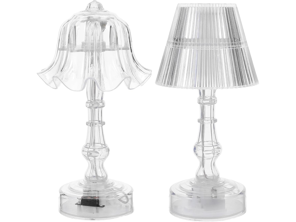 Juego De 2 Lámparas De Mesilla De Noche Led Transparentes Con Estampado Plisado Y Floral, Ideales Para Crear Un Ambiente Acogedor.