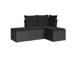 Conjunto 4 de sofás jardín VIDAXL con cojines ratán sintético negro