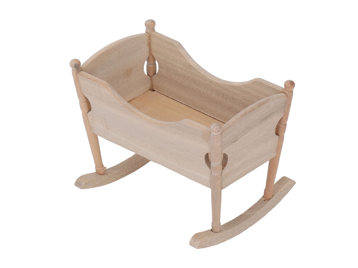 Cuna de muñeca en miniatura a escala 1:12, hecha de madera, móvil decorativo, accesorio de regalo para niños.