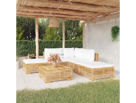 Conjunto 6 muebles de jardín VIDAXL y cojines madera maciza teca
