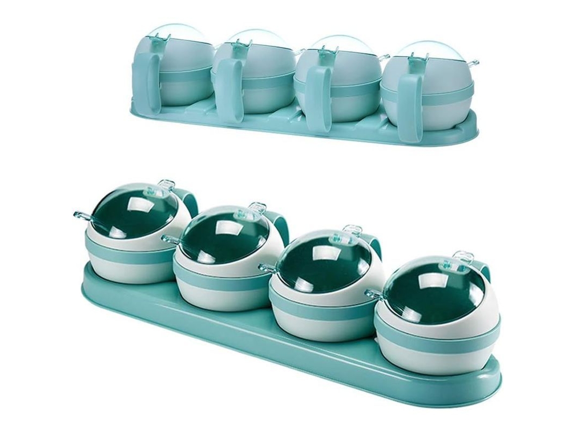 2026da-juego De 4 Cajas De Sazonamiento Con Tapa, Cuchara Y Bandeja Antideslizante, Material Ps, Color Azul