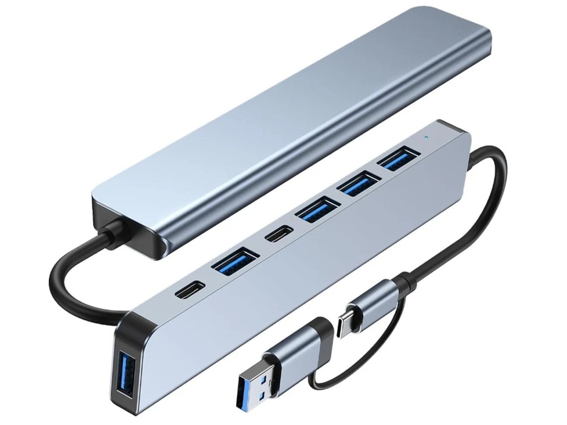 Adaptador multipuerto USB C Hub para portátil. Diseño compacto para viajes y trabajo en casa. Puertos USB ampliados. Gris. Bestvite.