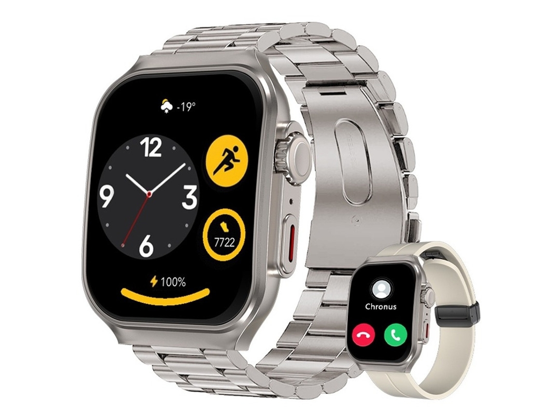 Reloj inteligente Yizhood con pantalla Ultra HD de 2.0 pulgadas y diseño curvo 3D, llamadas Bluetooth, monitorización de frecuencia cardíaca y SpO2 (plateado) (dos correas)