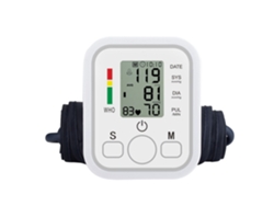Monitor de presión arterial inteligente para brazo con respuesta de voz en inglés, blanco.