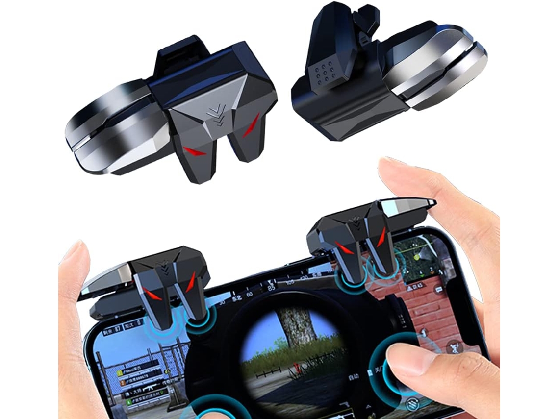 Controlador para juegos móviles ZYBLSSBB con gatillos, joystick y accesorios.