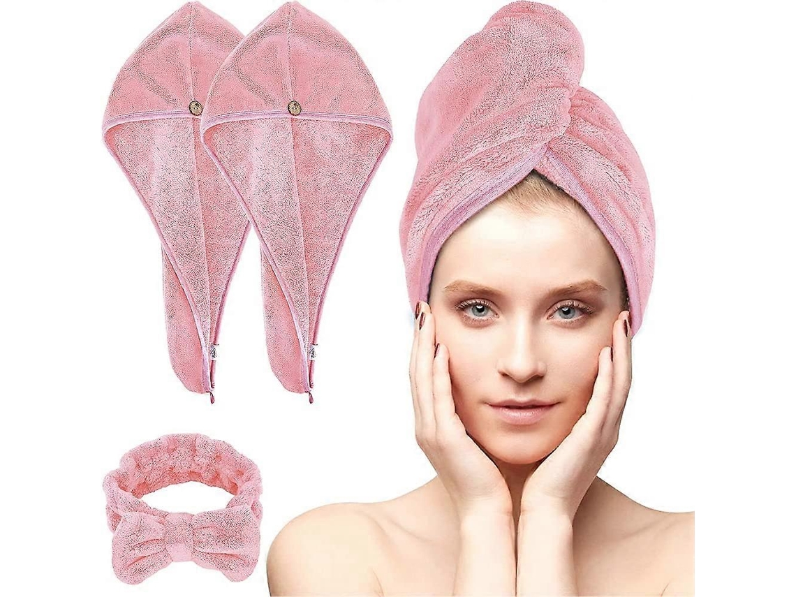 Juego de 3 toallas turbante con botones, toalla de secado rápido para el cabello Heilwiy para mujer, juego de regalo de toallas de microfibra Rosewell