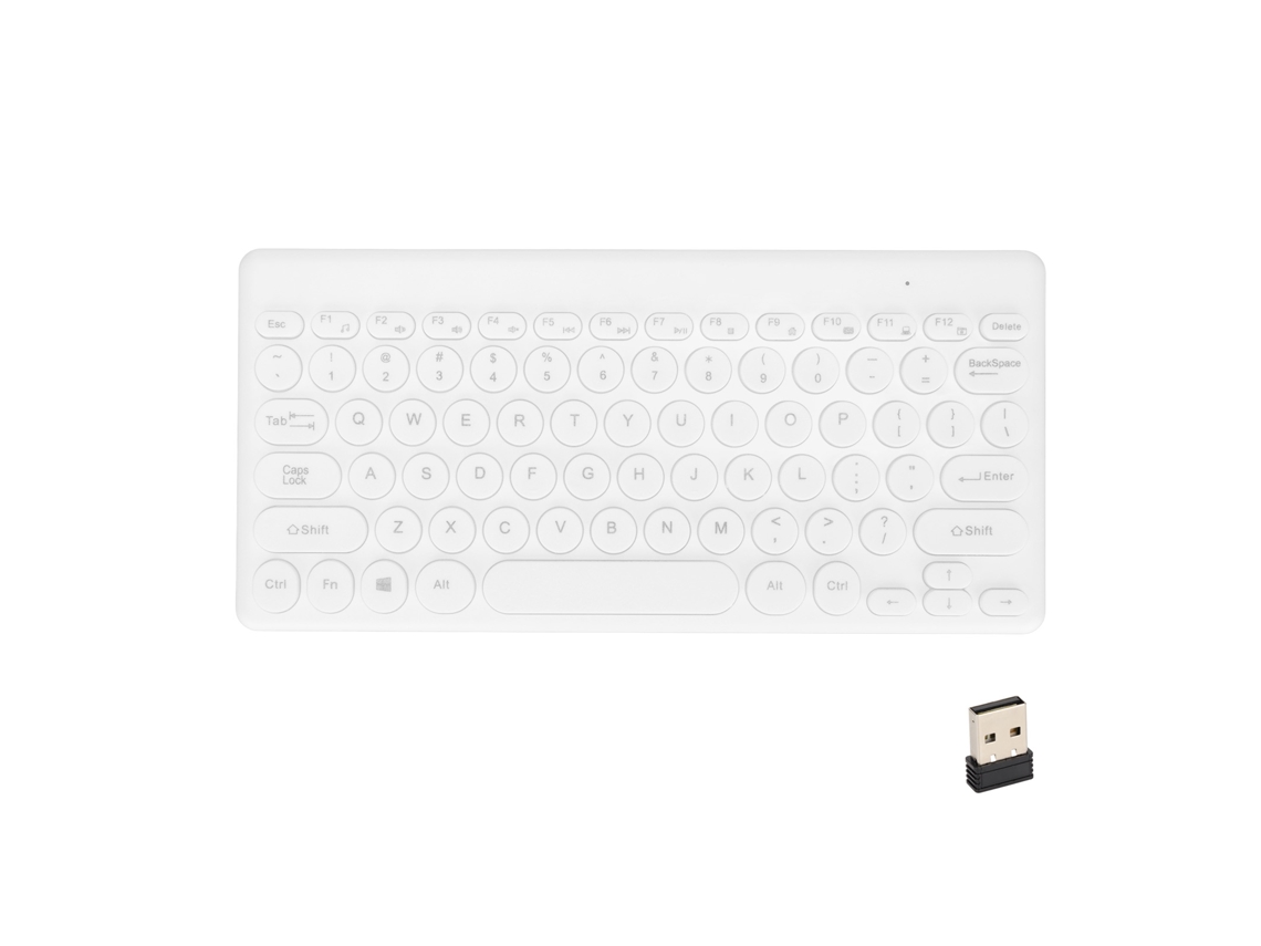 Teclado Sem Fio 2.4g Usb 78 Teclas Redondas Design Ergonômico Portátil Slim Econômico De Energia Branco