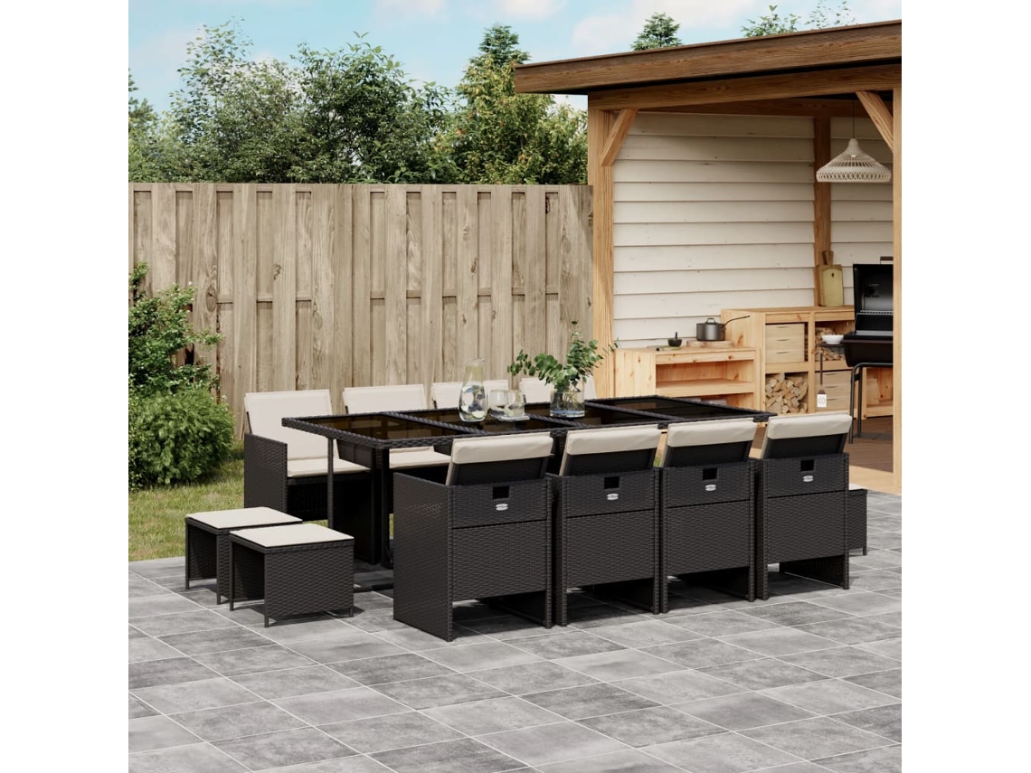 Juego de comedor de jardín de 13 piezas con cojines en mimbre sintético negro de DKD Home Decor