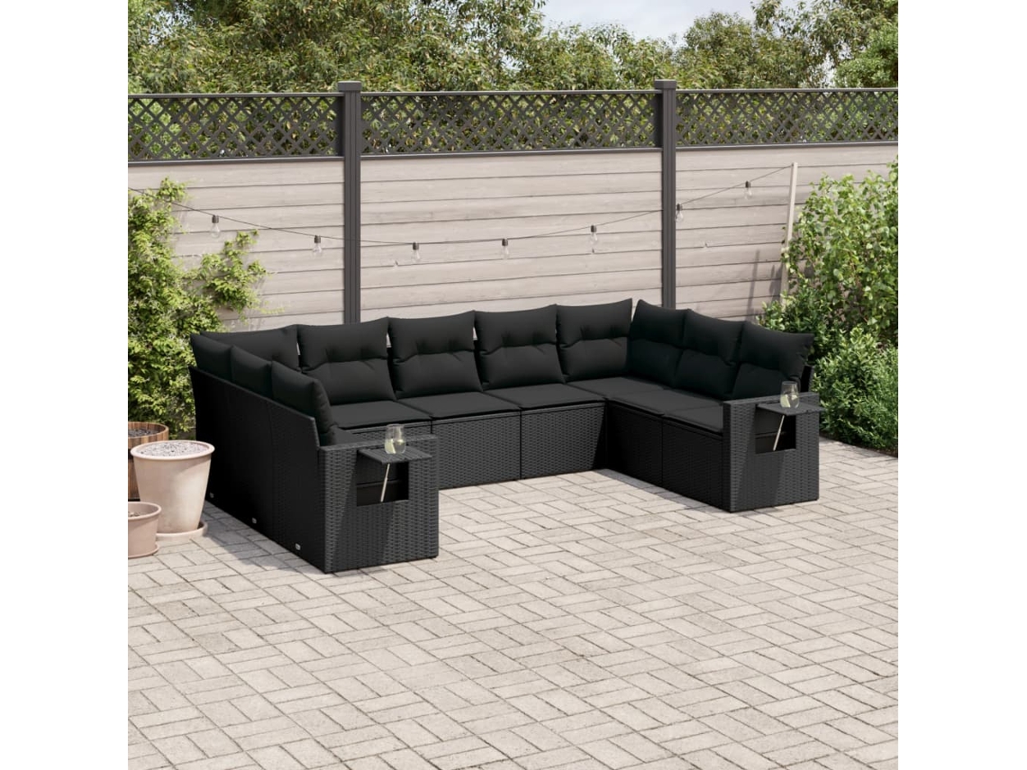 Conjunto de sofás de jardín de 9 piezas DKD Home Decor con cojines de mimbre negros