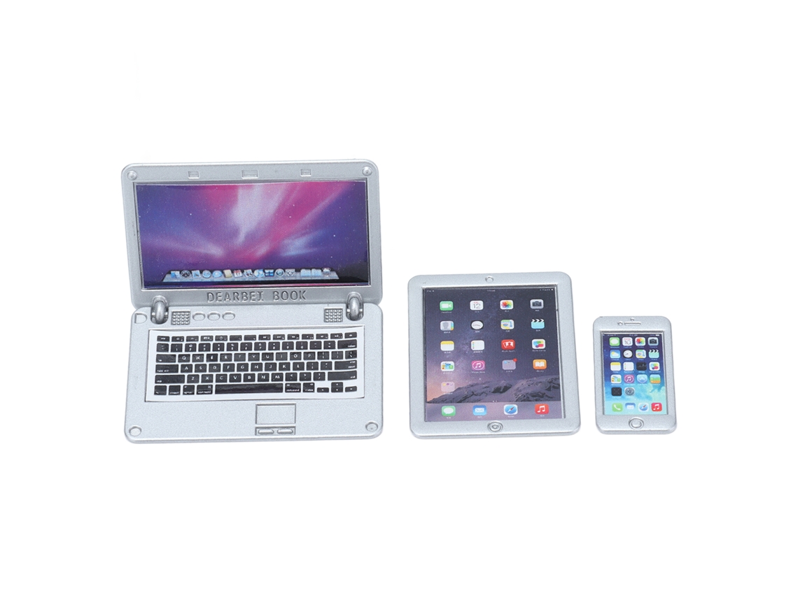 Conjunto 3 Peças Mini Notebook Tablet Celular Acessórios Casinha Bonecas 1/6 1/12