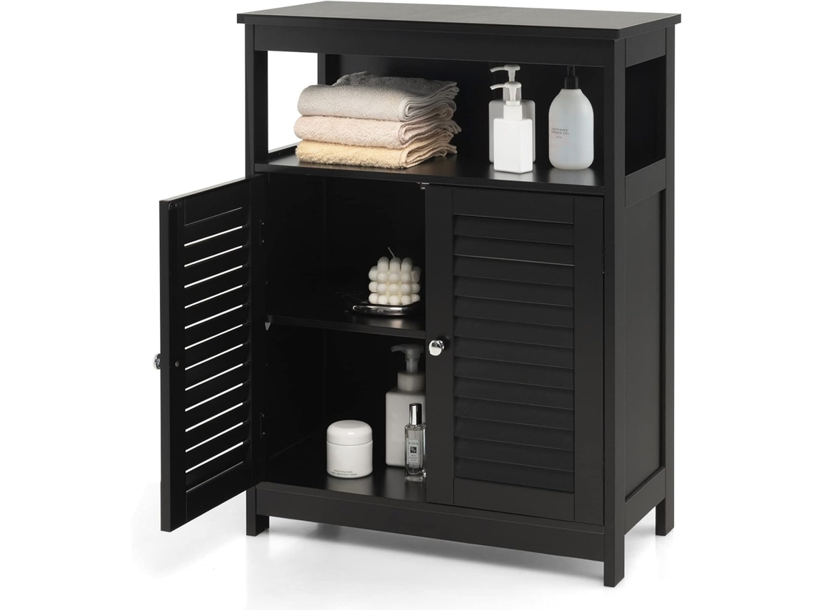 Armario Del Baño, Armario De Madera Con Doble Puerta De Persiana Y Repisa Regulable, 60 X 30 X 80 Cm (negro)