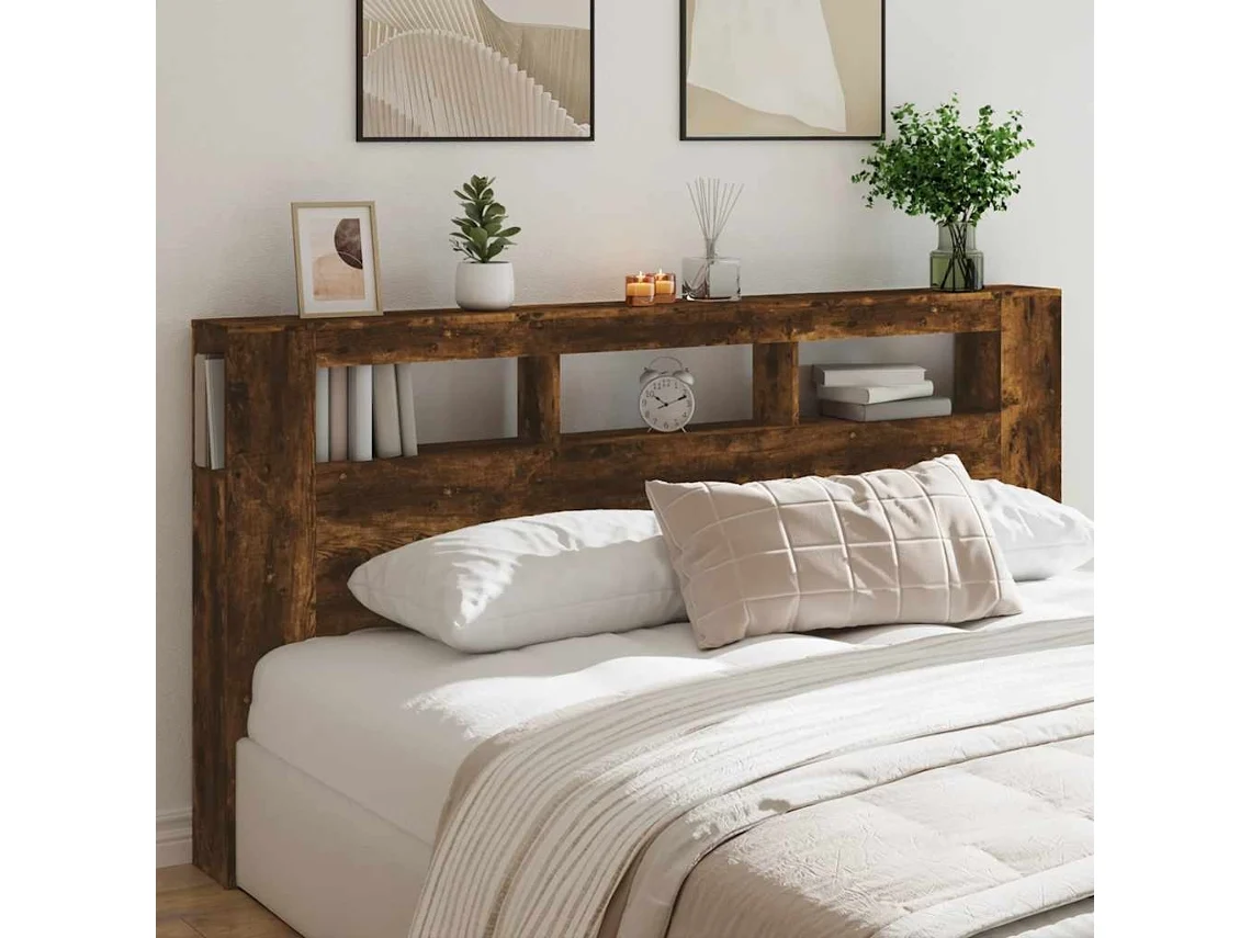 Cabecero Led Madera Ingeniería Roble Ahumado 200x18,5x103,5 Cm
