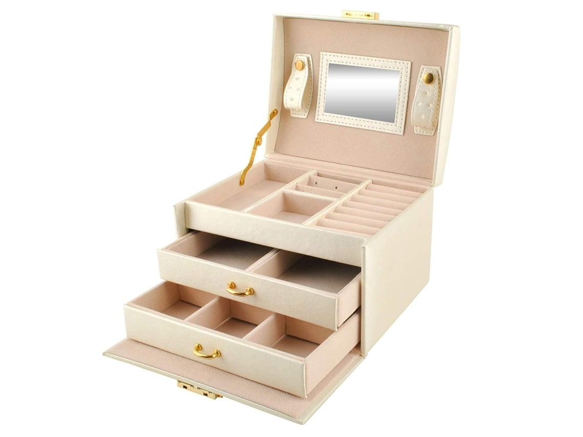 Caja De Joyas Grande Varios Niveles, Color Marrón Claro. Almacenamiento Joyas. Resistente Al Agua Inteligente Para Baño Y Camping Viaje