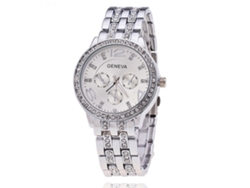 Reloj Mujer De Negocio Con Strass Correa De Acero Display Analógico Cuarzo Blanco