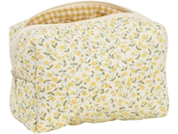 Neceser Acolchado - Tejido De Algodón Suave - Amplio - Forro A Cuadros - Estampado Floral Amarillo