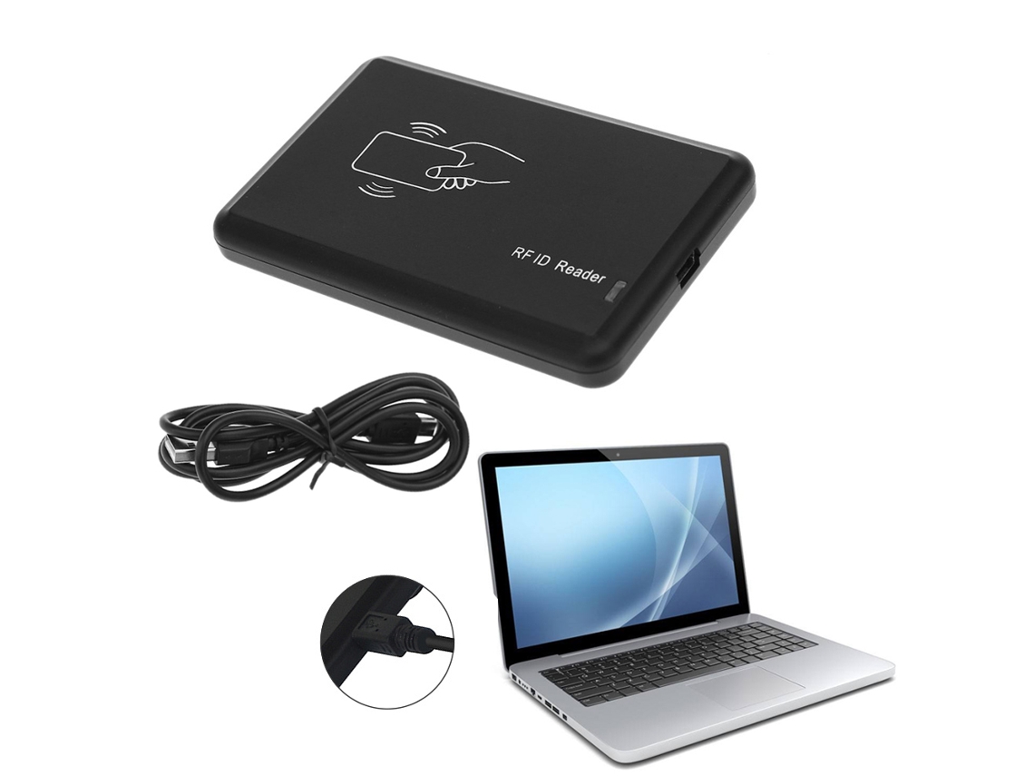 Lector De Tarjetas Rfid Sin Contacto Usb De 13,56 Mhz, Modelo 14443a, Con 5 Tarjetas Y 5 Llaveros.