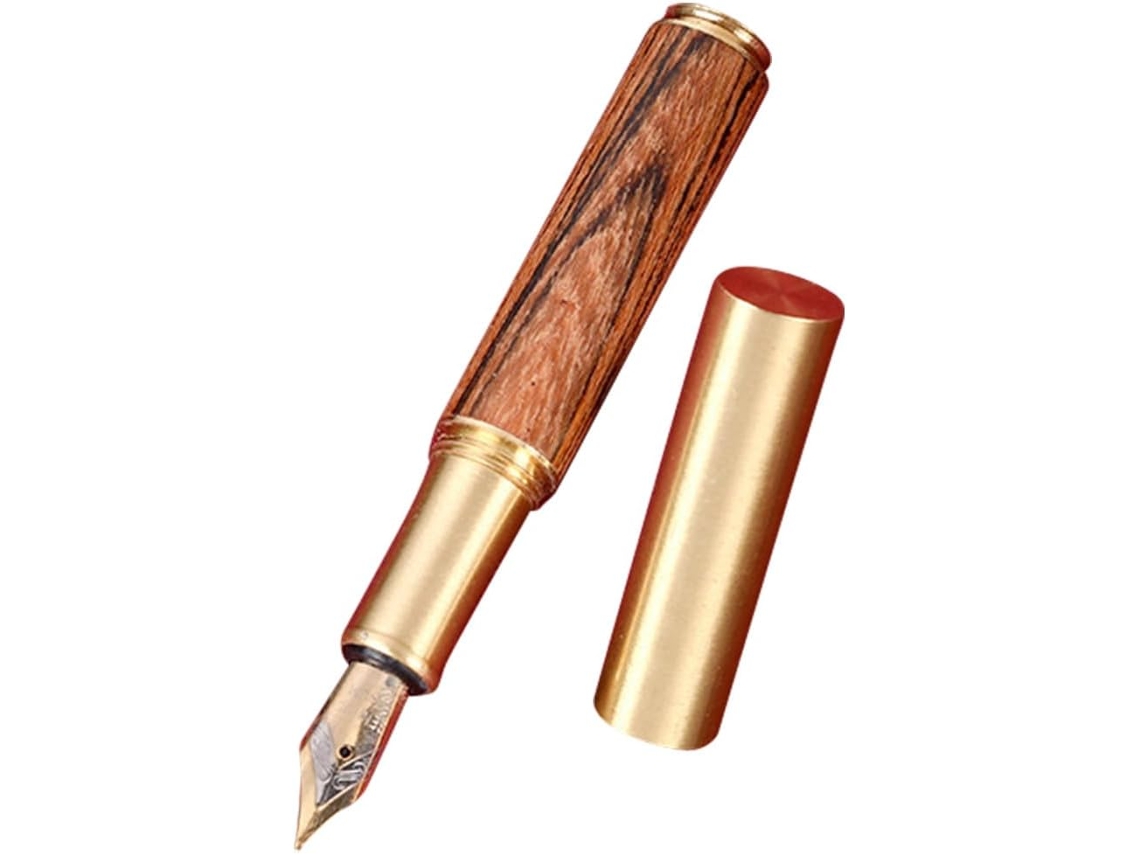 Pluma Estilográfica De Caligrafía Vintage En Madera Y Metal, Compacta Y Cómoda, Para Estudiantes.