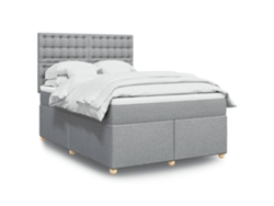 Cama Box Spring Con Colchón Tela Gris Claro 140x200 Cm