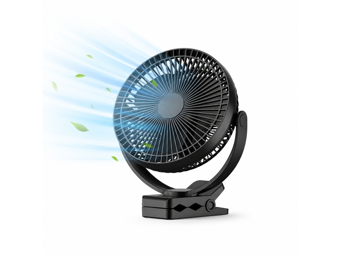 Ventilador De Escritorio Silencioso De 8 Pulgadas Con Clip, Batería De 10000 Mah Y Autonomía De 24 Horas (negro).