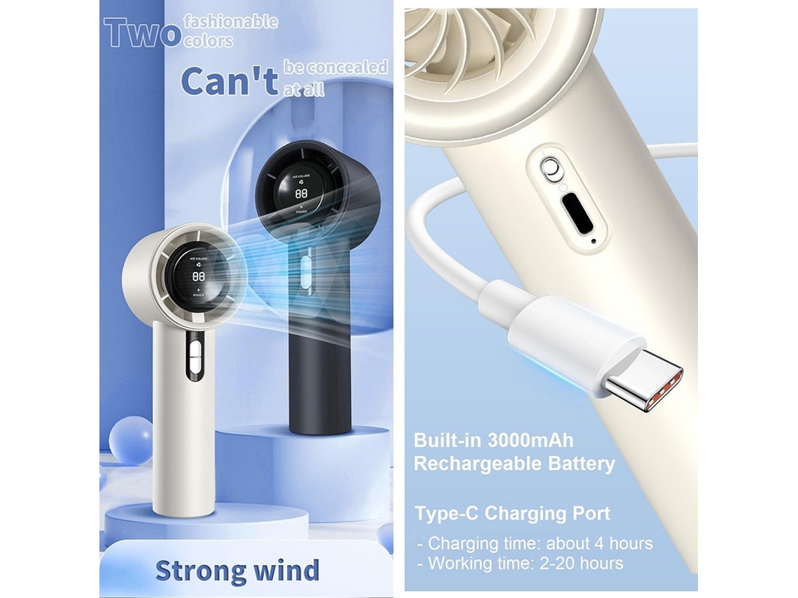 Ventilador Portátil De Mano - Velocidad Del Viento Ajustable - Batería De 3000 Mah - Ventilador Recargable Por Usb - Pantalla Digital