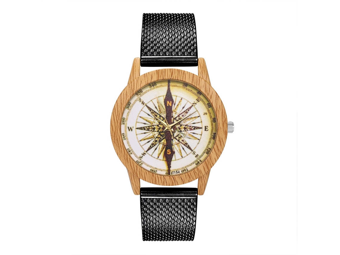 Reloj De Pulsera Unisex Con Dial Redondo Analógico De Cuarzo Negro Moda