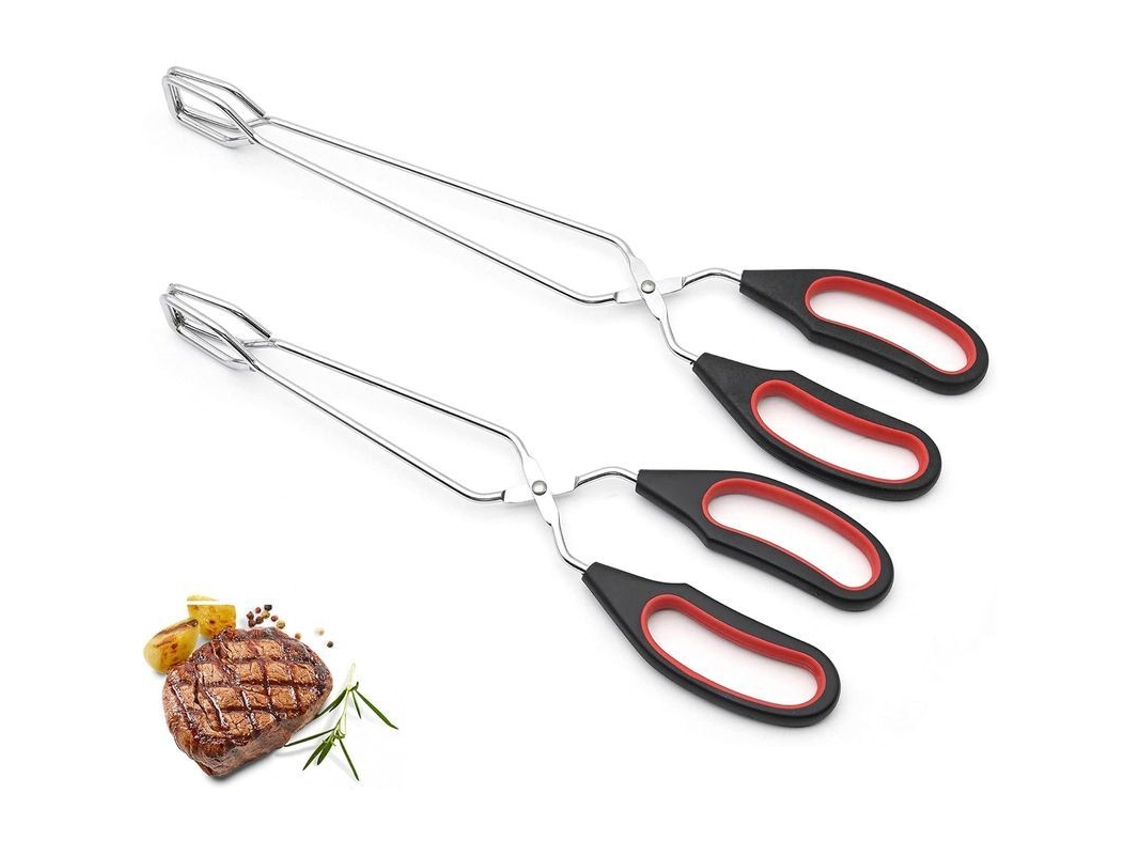 Pinzas para barbacoa Rebe de acero inoxidable con revestimiento antideslizante para uso en cocina y buffet, tamaños de 23,5 y 28 cm.