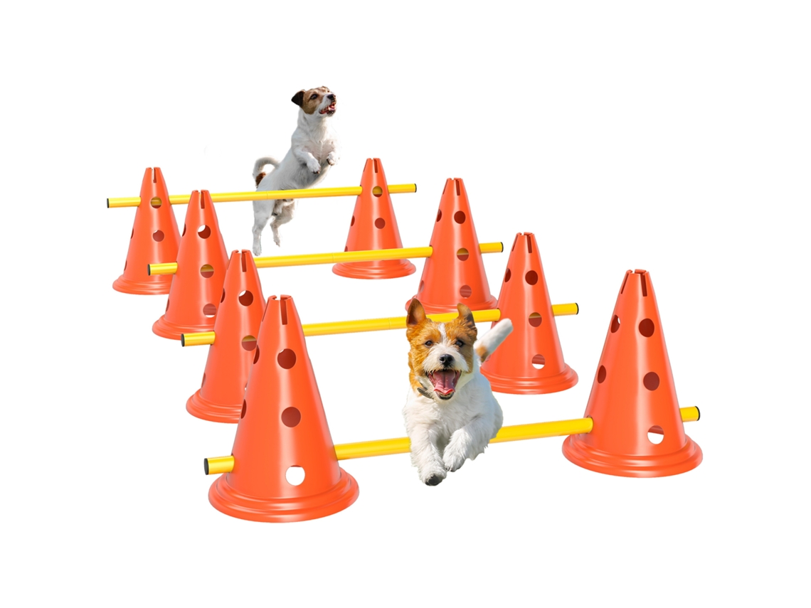 Jogo Agilidade Cães Cones Postes 8 Peças Treino Coordenação Bolsa Transporte
