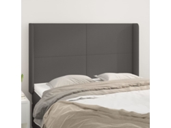 Cabecero Con Orejas Cuero Sintético Gris 147x16x118/128cm