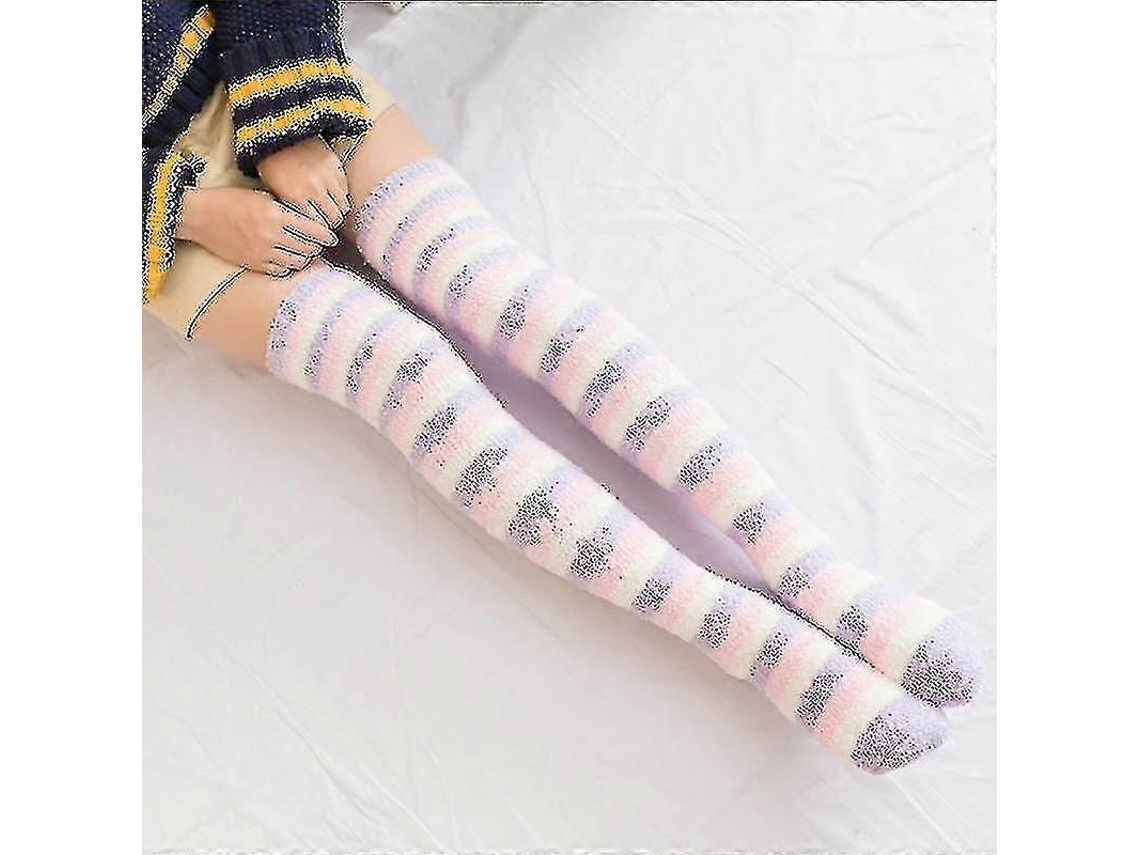 Calcetines suaves de lana coral hasta la rodilla, ideales para el invierno, para niñas y mujeres. Calcetines de rayas con estampados de animales, pelusas y dibujos animados.