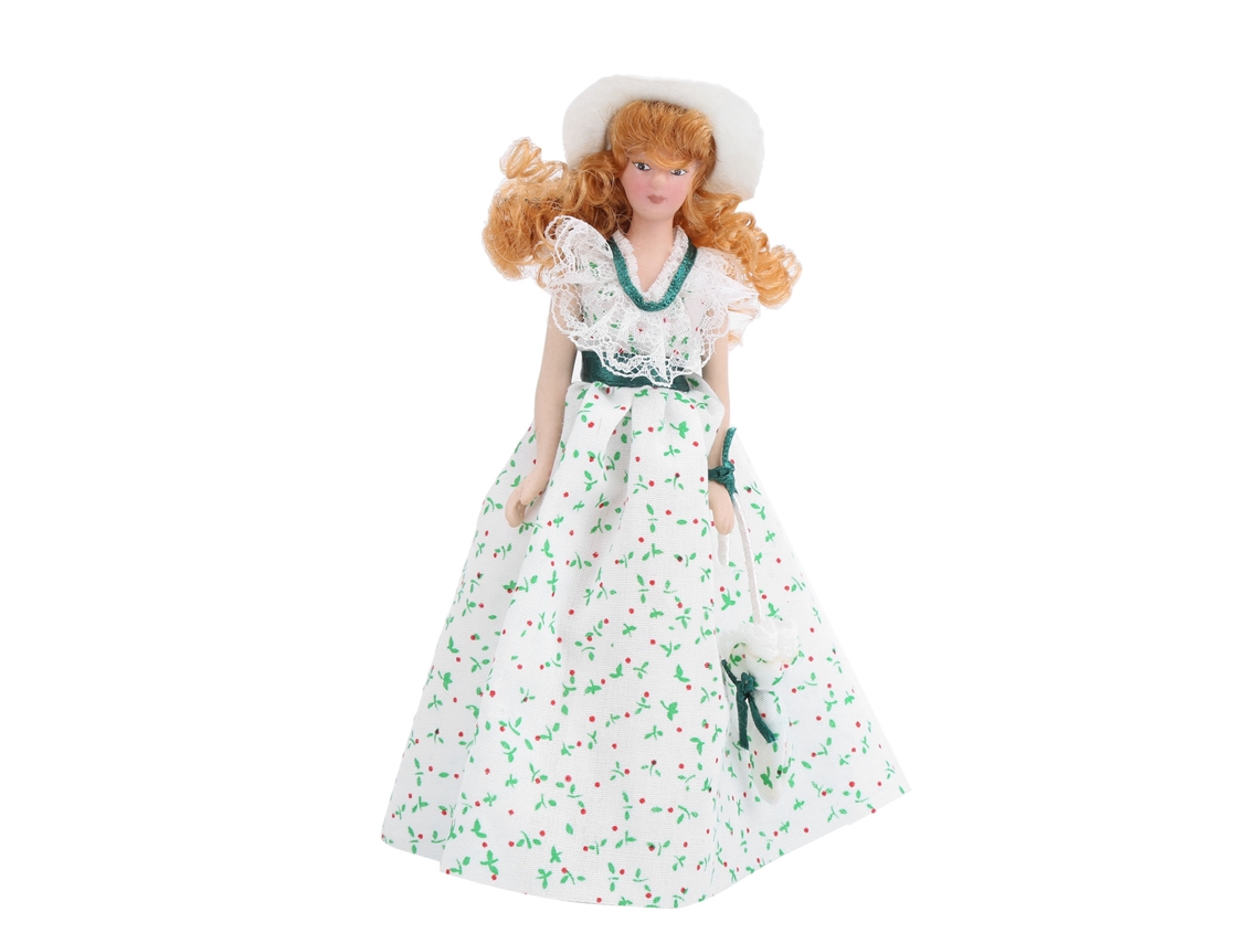 Ats-muñeca De Porcelana Miniatsura Vestido Verde 1:12 Accesorio De Casa De Muñecas Señora Elegante