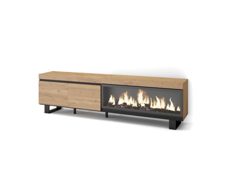 Mueble TV, Televisión, 210, Para TV hasta 80, Chimenea eléctrica XXL, Diseño industrial, Roble SKRAUT HOME