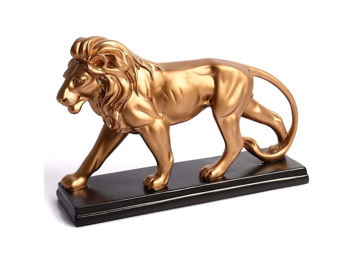 Estatua De León De Resina Dorada Hecha A Mano Para Decoración Del Hogar/oficina - Regalo Creativo