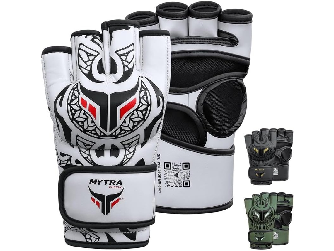 Guantes Mma Mytra Fusion - Polivalentes Para Grappling Sparring Et Combate En Jaula - 4 Oz - Blanco Tribal