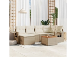 Conjunto de 7 sofás de jardín con cojines de mimbre beige de Dkd Home Decor