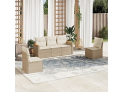 Conjunto de sofá de jardín de 5 piezas con cojines, mimbre sintético beige, Dkd Home Decor